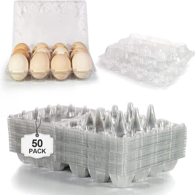 Pintuson 50 Pack Egg Cartons Cheap Bulk 12 Count - Holds 1 Dozen Clear Blank Egg Cartons for Chicken Eggs - Clear Empty Chicken Egg Carton for Fresh Medium Eggs - Image 1